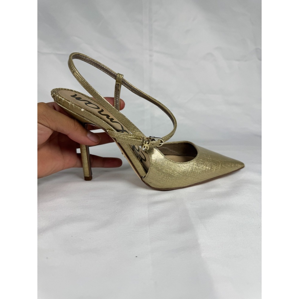 Sam Edelman Women's US 6.5 Slingback Metallic Gold Pointed Toe Stiletto Heel